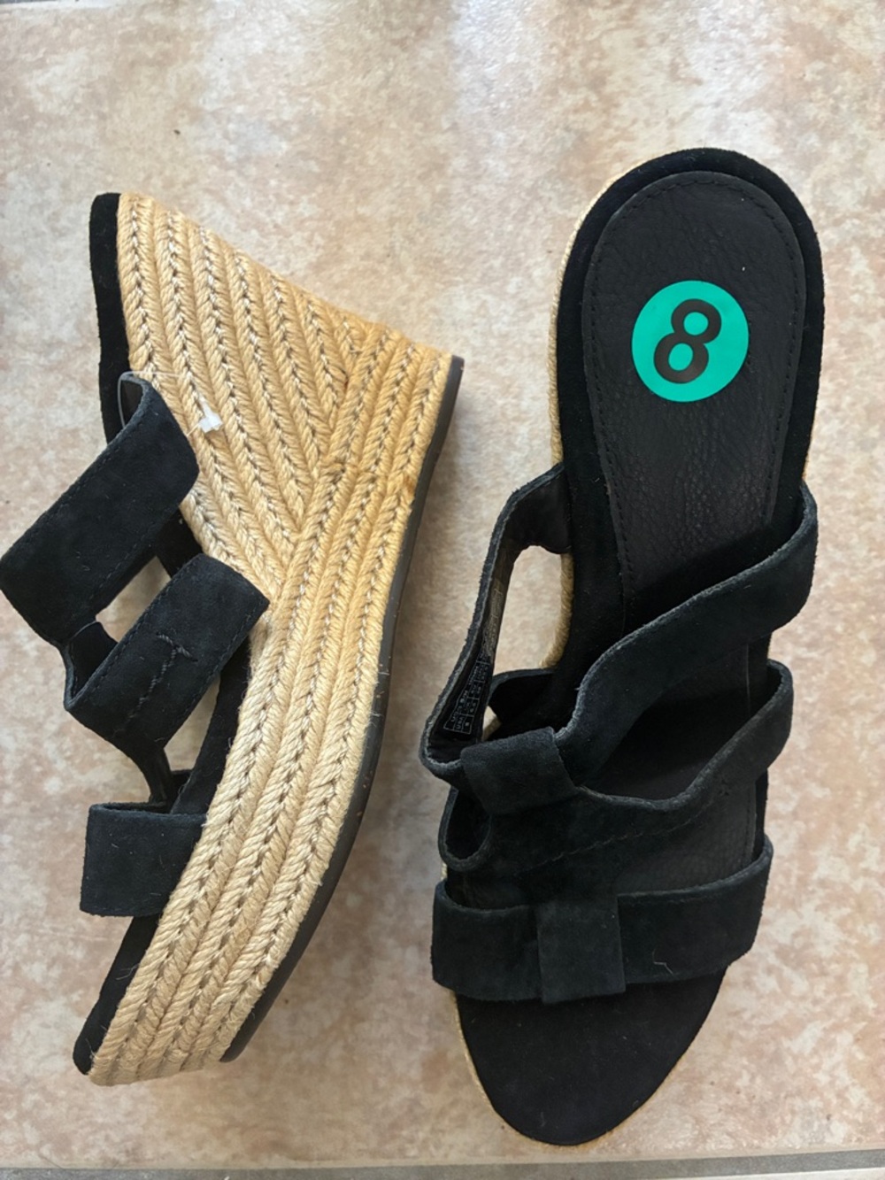 NWOT UGG Black Suede Wedge Espadrille Slide Sandals